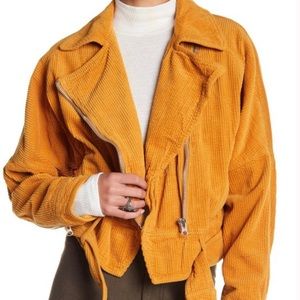 Free People Slouchy Dolman Moto Jacket Mustard XS